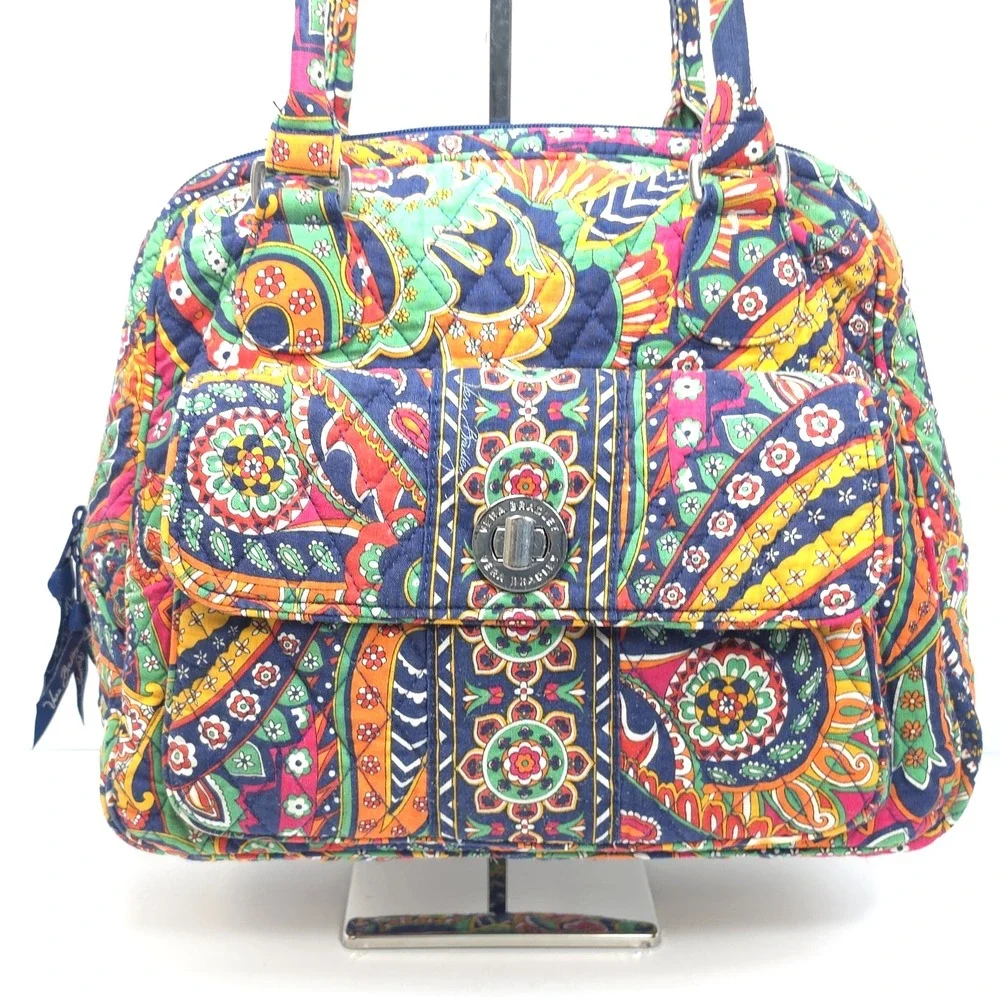 Vera Bradley Turnlock Satchel Bag Venetian Paisley Multicolor Quilted Handbag